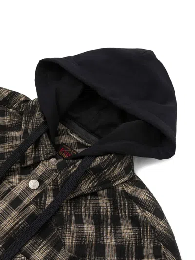 Evisu Hooded Check Jacket In Black