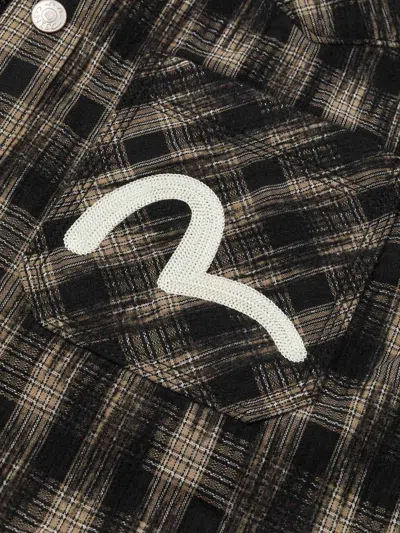 Evisu Hooded Check Jacket In Black