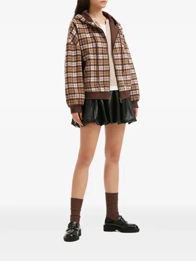 B+ab Check-pattern Hoodie In Brown