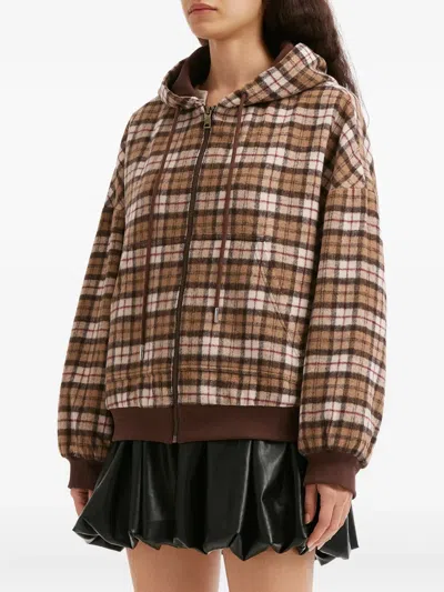 B+ab Check-pattern Hoodie In Brown