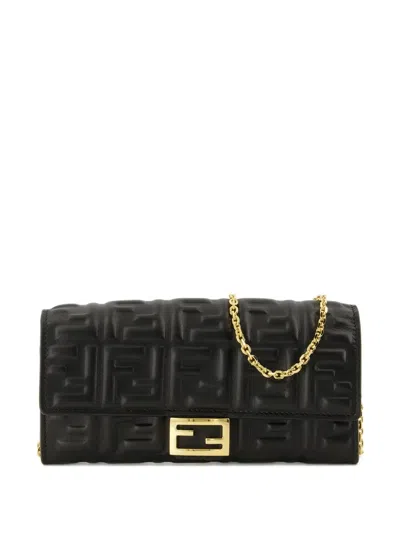 Fendi Ff Motif Baguette Continental Chain-linked Wallet In Black