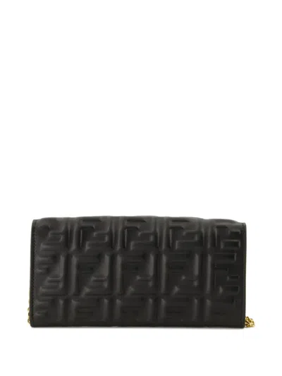 Fendi Ff Motif Baguette Continental Chain-linked Wallet In Black
