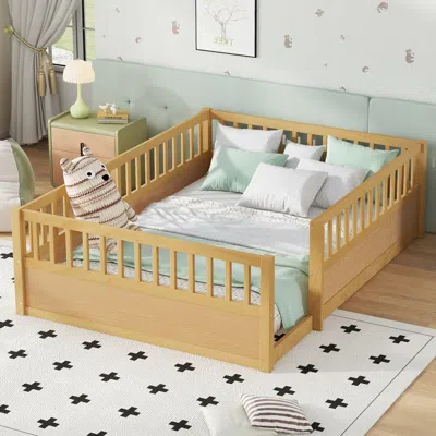 Streamdale Furniture Streamdale Montessori Floor Bed Frame With Fence In Brown