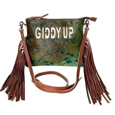 American Darling Women's Giddy Up Genuine Leather Small Crossbody In Green In Green