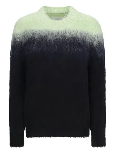 Jil Sander Brushed Mohair Blend Jacquard Crewneck Sweater In Black