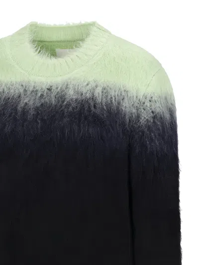Jil Sander Brushed Mohair Blend Jacquard Crewneck Sweater In Black