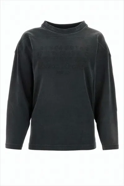 Maison Margiela Long-sleeve Top With Textured Design And Ruffled Neckline In Black