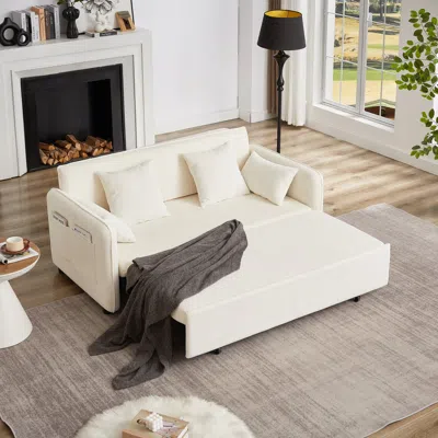 Streamdale Furniture Streamdale 66" Sleeper Sofa Bed 3-in-1 Pullout, Corduroy, Beige In White