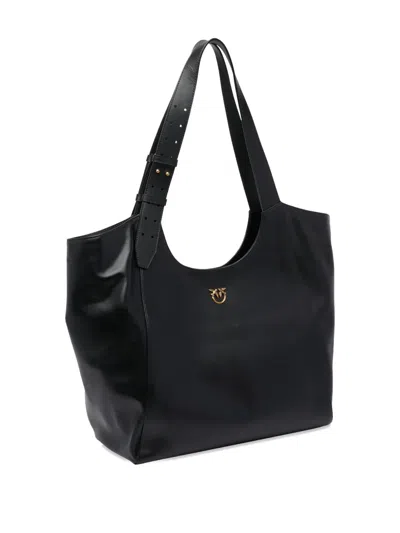 Pinko Logo-detail Leather Shoulder Bag In Black