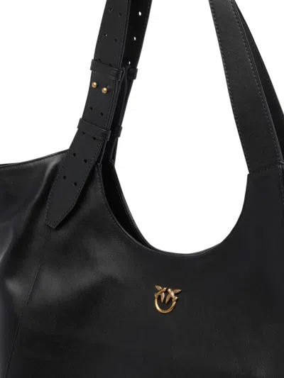 Pinko Logo-detail Leather Shoulder Bag In Black