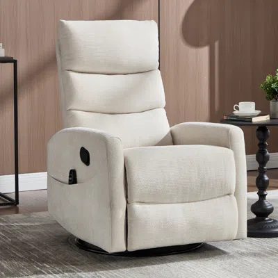 Streamdale Furniture Streamdale Heat Massage Rocker Swivel Recliner Chair, Beige In White
