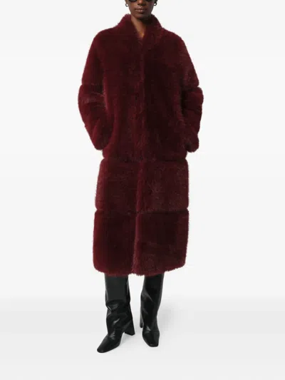 Apparis Sylke Sable Faux Fur Midi Coat In Red