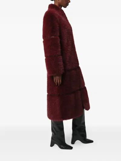 Apparis Sylke Sable Faux Fur Midi Coat In Red