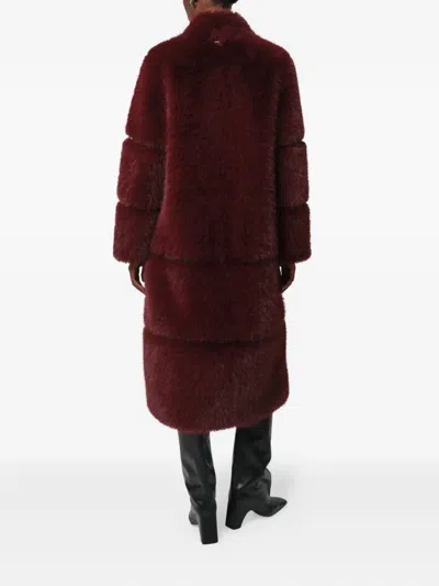 Apparis Sylke Sable Faux Fur Midi Coat In Red