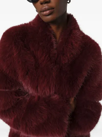 Apparis Sylke Sable Faux Fur Midi Coat In Red