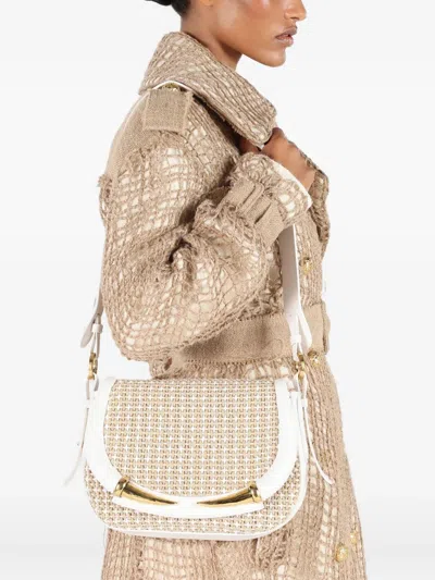 Roberto Cavalli Lage Fang Woven Shoulder Bag In White