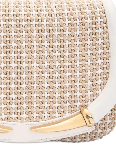 Roberto Cavalli Lage Fang Woven Shoulder Bag In White