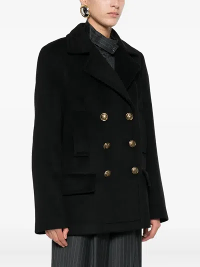 Dondup Double-breasted Coat In Black