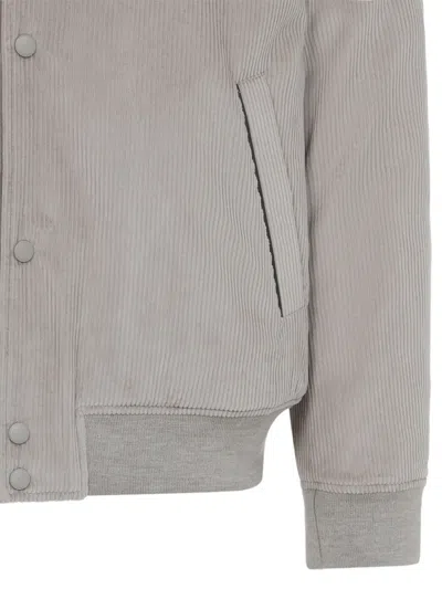 Canali Classic Corduroy Bomber Jacket In Soft Light Grey In Gray