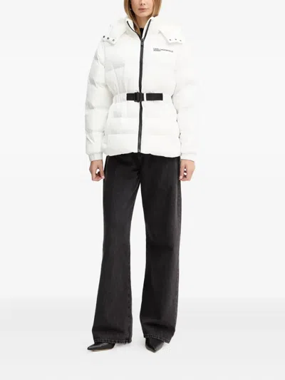 Karl Lagerfeld Jeans Belted Puffer Jacket In White