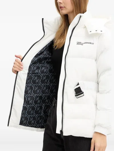 Karl Lagerfeld Jeans Belted Puffer Jacket In White