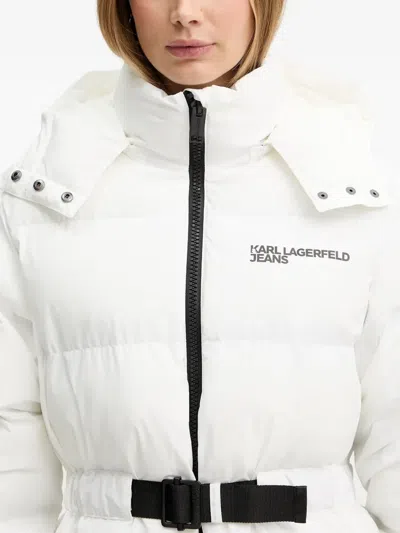 Karl Lagerfeld Jeans Belted Puffer Jacket In White