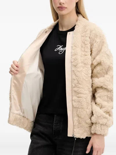 Hugo Boss Textured Zipped Jacket In Neutral