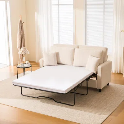 Streamdale Furniture Streamdale Sleeper Sofa Bed, Pull Out Couch, 2 Seater Linen Convertible Sofa - Beige In Neutral