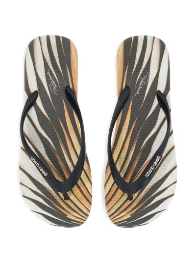 Roberto Cavalli Ray Of Gold Print Flip-flops In Multi