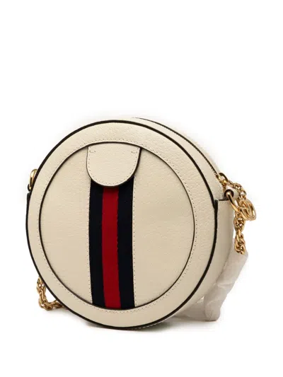 Pre-owned Gucci 2016-2025 Mini Leather Ophidia Round Crossbody Bag In White
