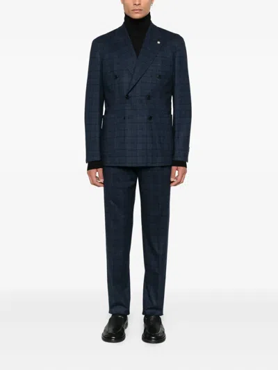 Manuel Ritz Prince Of Wales-check Suit In Blue