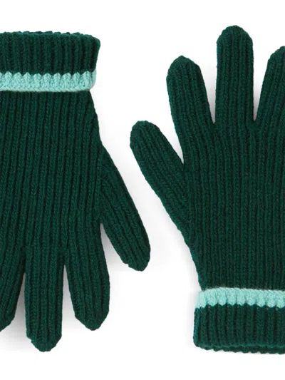 Il Gufo Ribbed Striped Gloves In Green