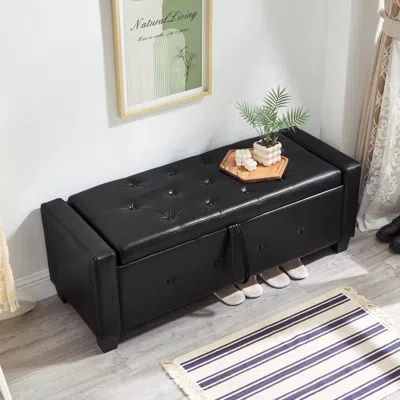 Streamdale Furniture Streamdale 48" Storage Ottoman Bench - Tufted Faux Leather Black In Black