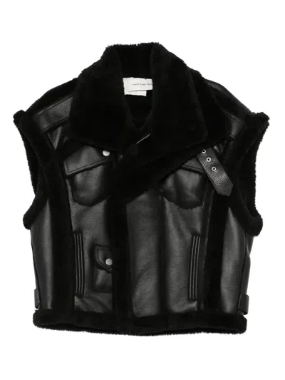 Feng Chen Wang Shearling-trim Leather Jacket In Black