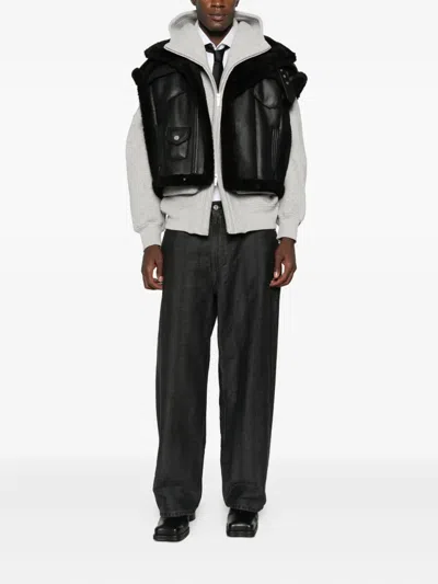 Feng Chen Wang Shearling-trim Leather Jacket In Black