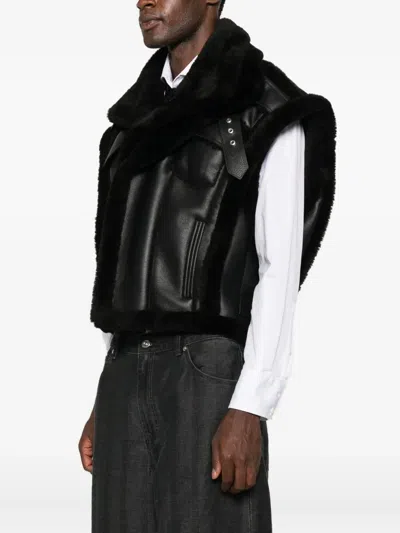 Feng Chen Wang Shearling-trim Leather Jacket In Black