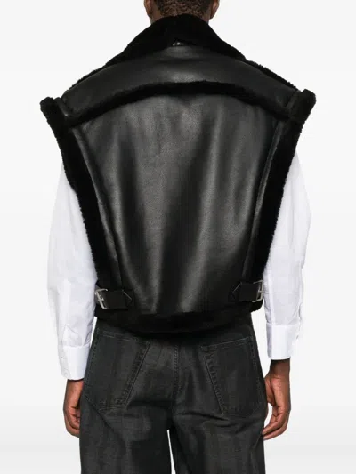 Feng Chen Wang Shearling-trim Leather Jacket In Black