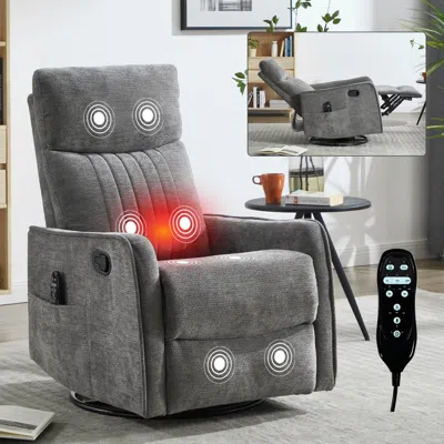 Streamdale Furniture Streamdale Dark Grey Heat & Massage Rocker Recliner In Gray
