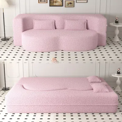 Streamdale Furniture Streamdale Pink Teddy Fabric Convertible Floor Sofa Bed In Pink