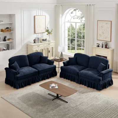 Streamdale Furniture Streamdale Blue Modular Sofa Set With Flared Arms & Removable Skirts In Blue