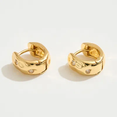 Fashnzfab 14k Gold Dipped Cz Stone Paved Hammered Mini Huggie Hoop Earrings - Gold In Gold