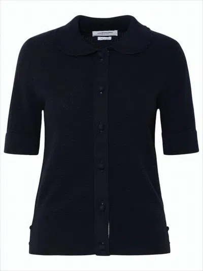 Thom Browne Short-sleeved Knitted Sweater With Button-down Front And Unique Lacing In Black