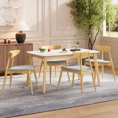 Streamdale Furniture Streamdale 5-piece Dining Set: Rubberwood Frame, Beige & Natural In Nude