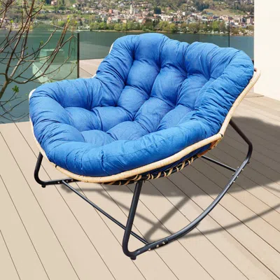 Streamdale Furniture Streamdale Rattan Wicker Rocking Chair - Indoor/outdoor - Blue In Blue