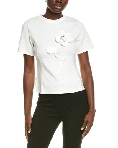 Gracia Flower Applique T-shirt In White