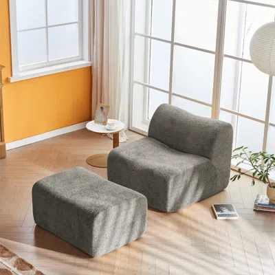 Streamdale Furniture Streamdale Single Foam Sofa Chair With Footrest & Pillow In Gray