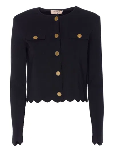 Twinset Buttoned-up Scalloped Jacket In Black