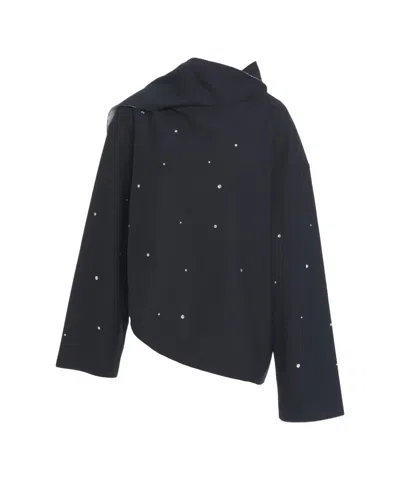 Viktoria Chan Asymmetrical Black Jacket With Rhinestone Embellishments In Black