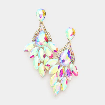 Fashnzfab Teardrop Accented Marquise Stone Cluster Evening Earrings - Ab, Gold In Multi
