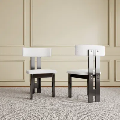 Streamdale Furniture Streamdale White Velvet Dining Chairs - Black Frame (set Of 2) In White